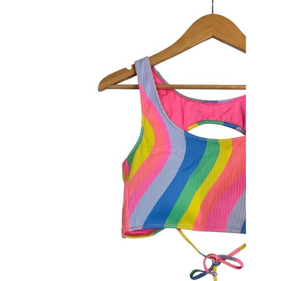 Hurley Women's Soft Waves Cutout Tie Back Bikini Top Boho Beach Size L Multi NWT - Picture 4 of 8